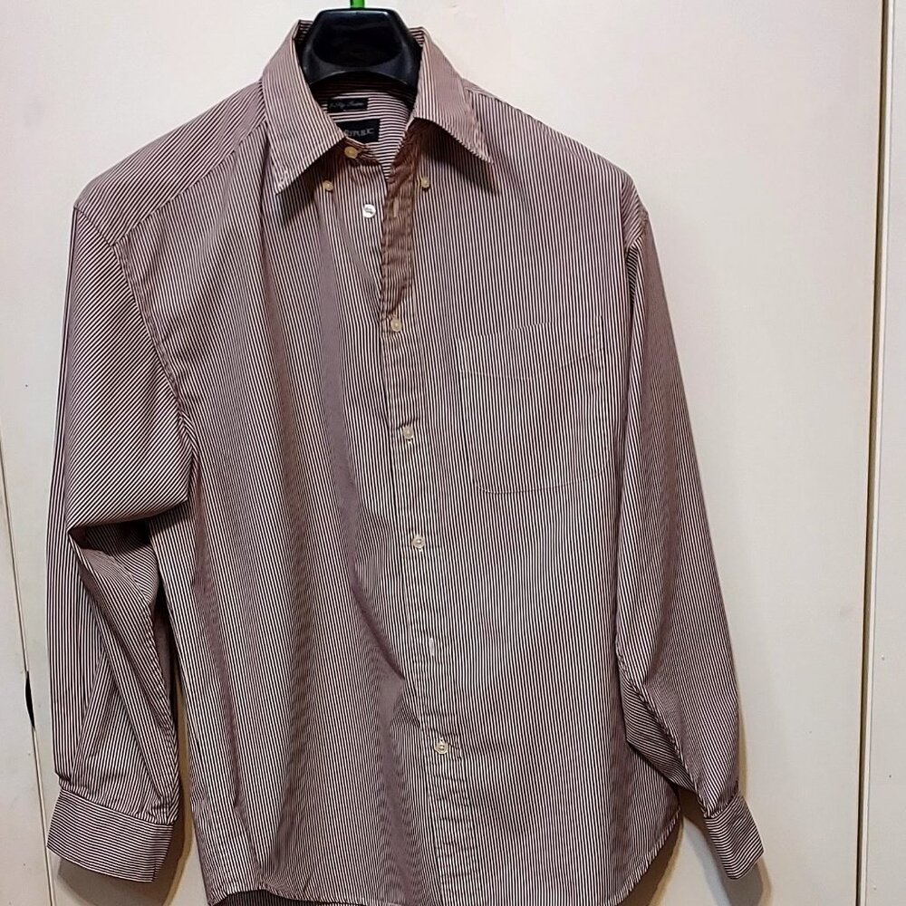 Banana Repulbic Mens Brown & White Strip Shirt 2 Ply Fabric 100% Cotton. Sz M